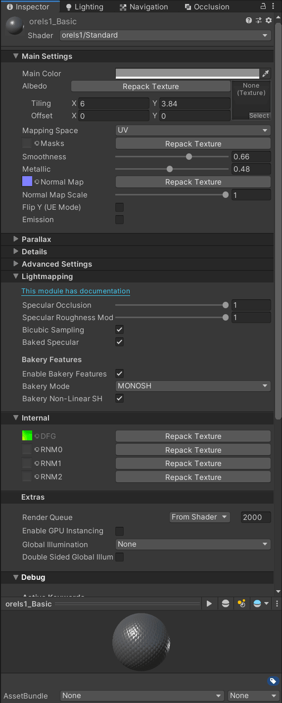 ORL Shader Inspector used for ORL Standard shader