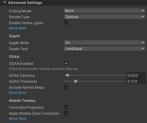 Advanced Settings controls