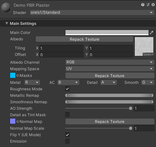 Settings on a filled material