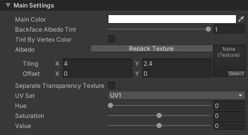 Toon Shader Main Settings